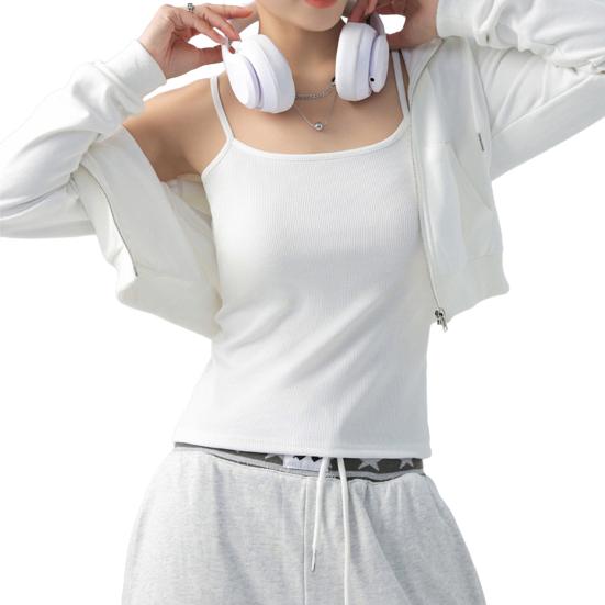 

Women Bottoming Vest Sling Sleeveless Slim Fit Bottoming Tops Solid Color Ribbed Stretchy Tank Tops Daily Wear M белый