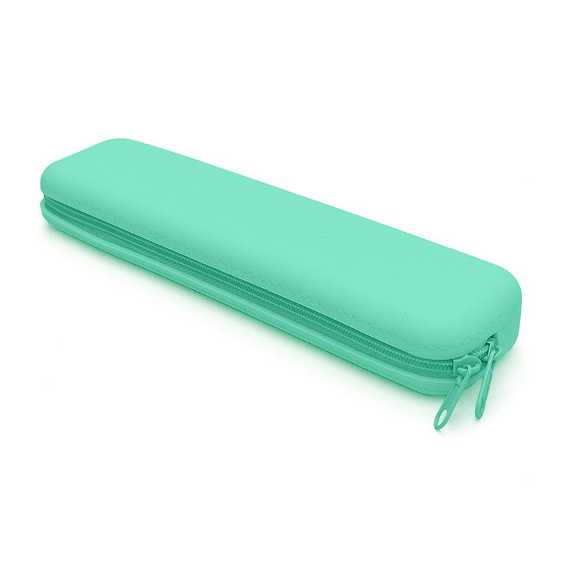 Creative Student Monochrome Rectangular Silicone Texture Pencil Bag Large Capacity Office Study Stationery Storage Supplies