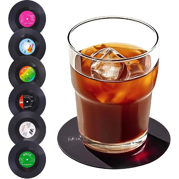 Coaster Vintage Vinyl Record Coasters Retro Music Themed Coasters with Non-Slip Base, Protects Furniture, for Music Lovers & Home Bar Decor 6 pcs