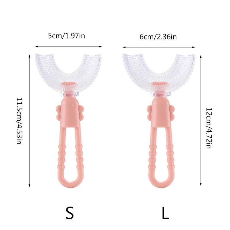 Food Grade Silicone Toothbrush U-Shaped Tooth Brush 360° Oral Teeth Cleaning for Toddlers Child Pink/Yellow/Blue/Green