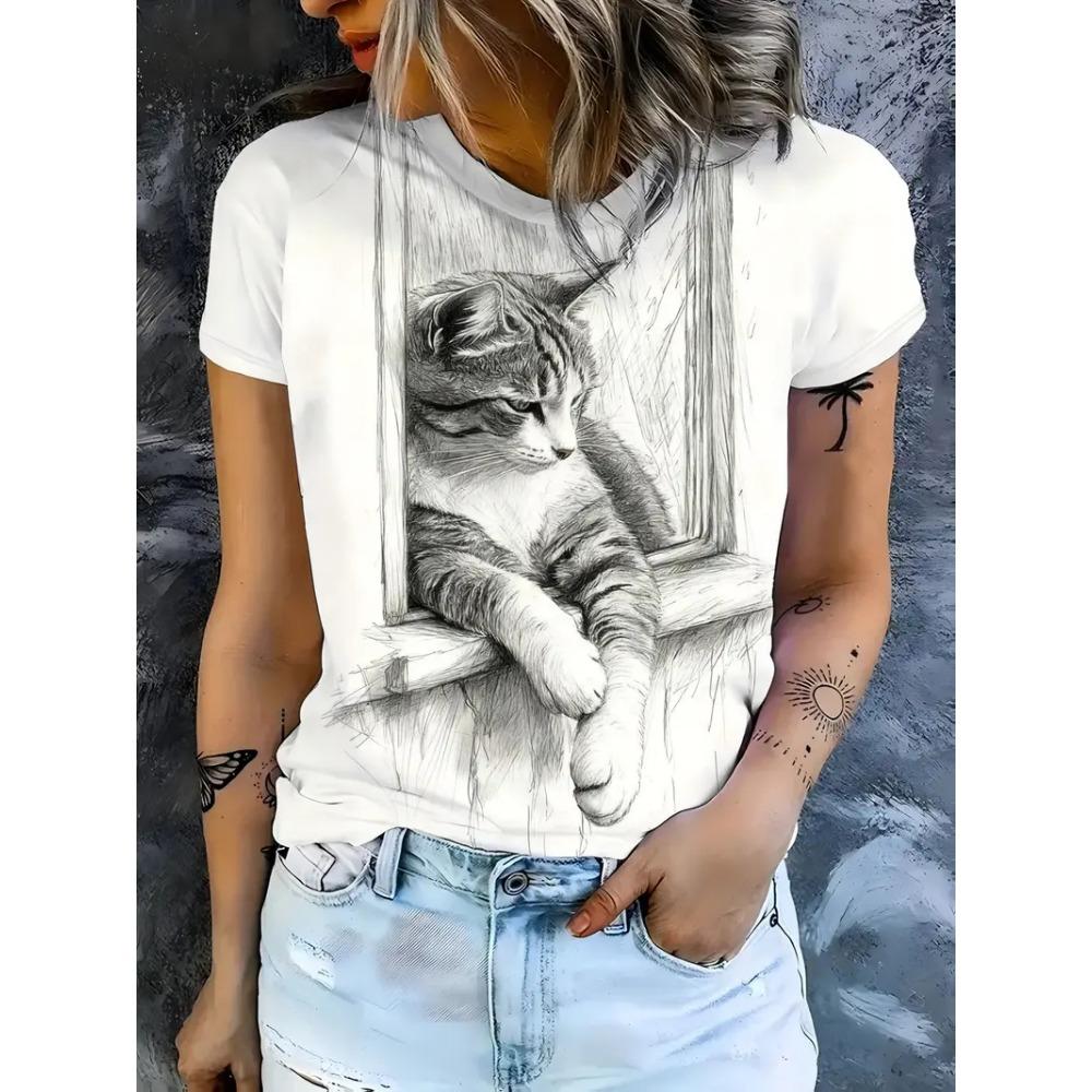 Men's Animal Funny T Shirt Short Sleeve T Shirt 3D Printed O-Neck Shirt Jesus Cat Rabbit Graphic Summer Casual Clothing Apparel