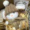 Mini-Häschen-Umarmung, Ostergeschenk, Plüsch-Kaninchenpuppe mit Strickmütze und Bommeltasche, emotionales Unterstützungstier mit Geschenkbox, inspirierende Karte