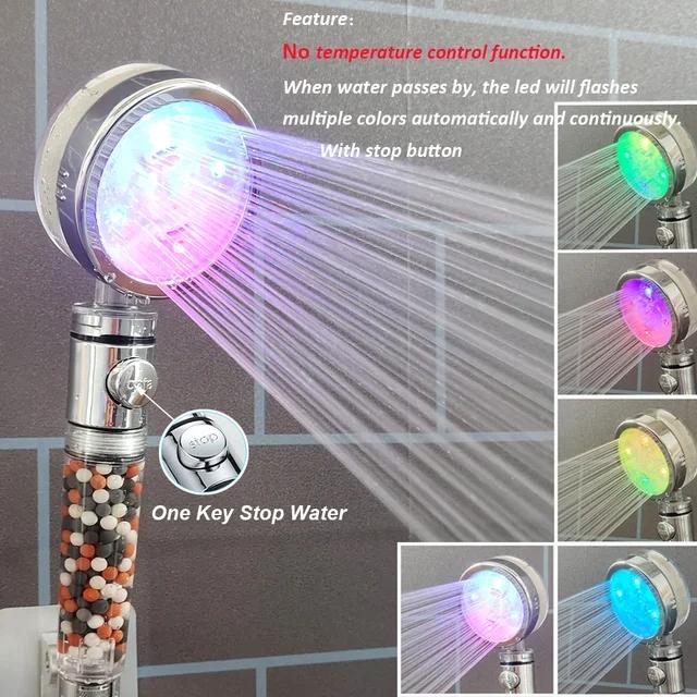New Temperature Control 3/7 Color Changing LED Anion SPA Shower Head Water Saving Handheld Bathroom Home Innovative Accessories