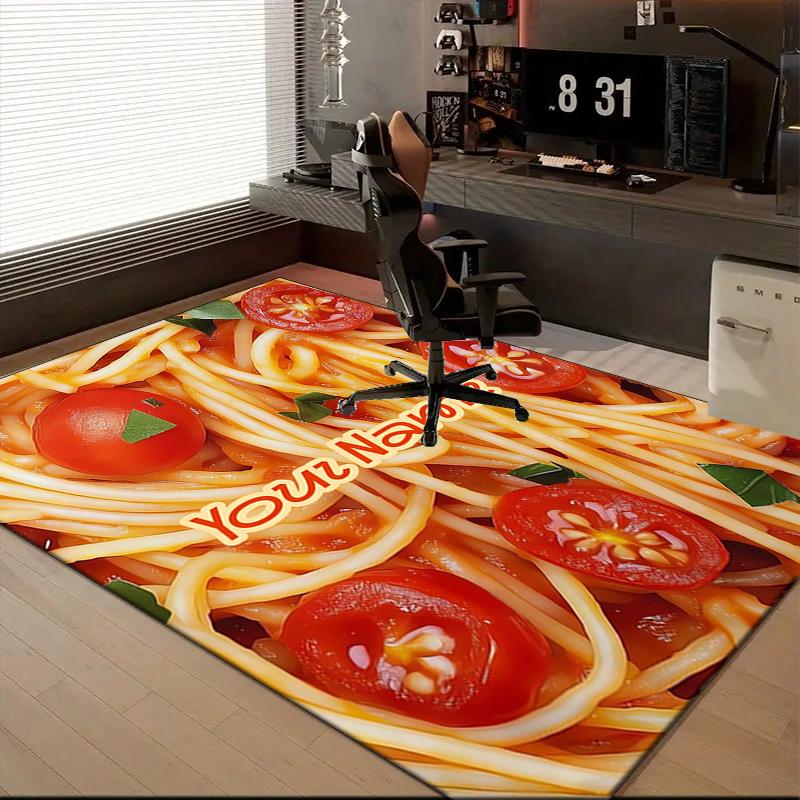1PC Custom Name Spaghetti Cherry Tomato Sauce Theme Floor Mat Ideal for Living Room, Game Rooms, Office, Bedroom, Floor Mat Playful Design
