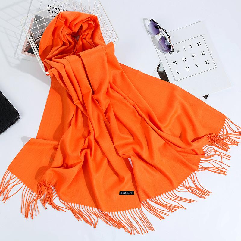 Otoño E Invierno Nuevo Bufanda de Cachemira para Mujer Color Sólido Imitación Cachemira Bufanda de Punto Gruesa Bordada Cachemira Chal