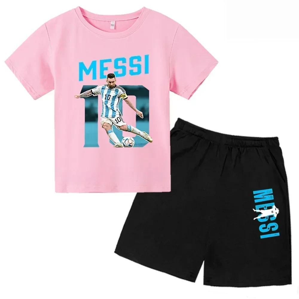 Set Estivo per Bambini Marca Messi Stampa T-shirt a Maniche Corte + Pantaloncini Set 2 Pezzi Tuta Sportiva Moda Casual Bambino Ragazzo Ragazza Abbigliamento per Fan