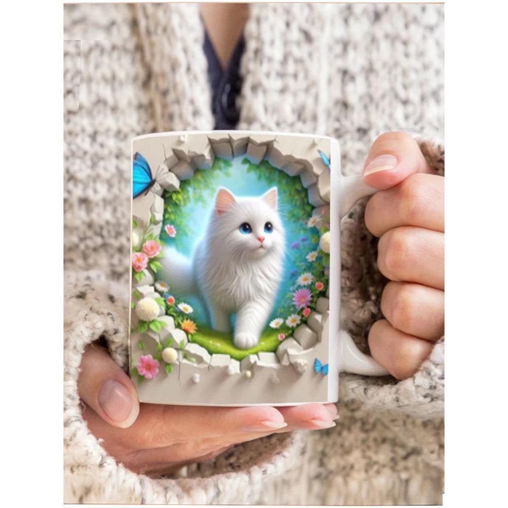 3D Effect Cat Coffee Mug Wrap, 11oz Sublimation Ceramic Tea Cup,Beer Mugs,Milk Cups Surprised Gift For KIDS