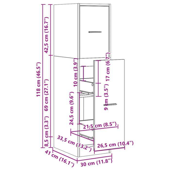 VidaXL Armoire d'apothicaire chêne sonoma 30x41x118 cm bois ingénierie, coffre d'apothicaire, meuble d'apothicaire, coffre à 855162