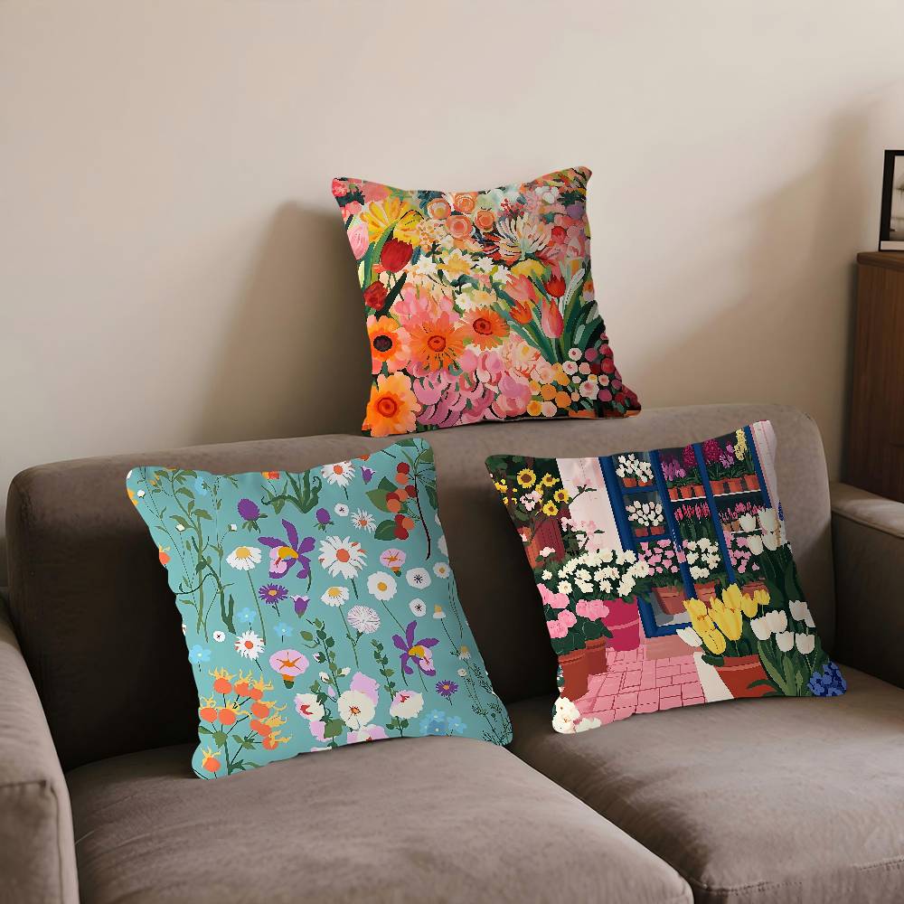 BLOMSTERMARKNAD Blomsterkonst Kudde Animekudde Soffsäng Huvudkuddfodral Kuddöverdrag 45x45 Cm Mode