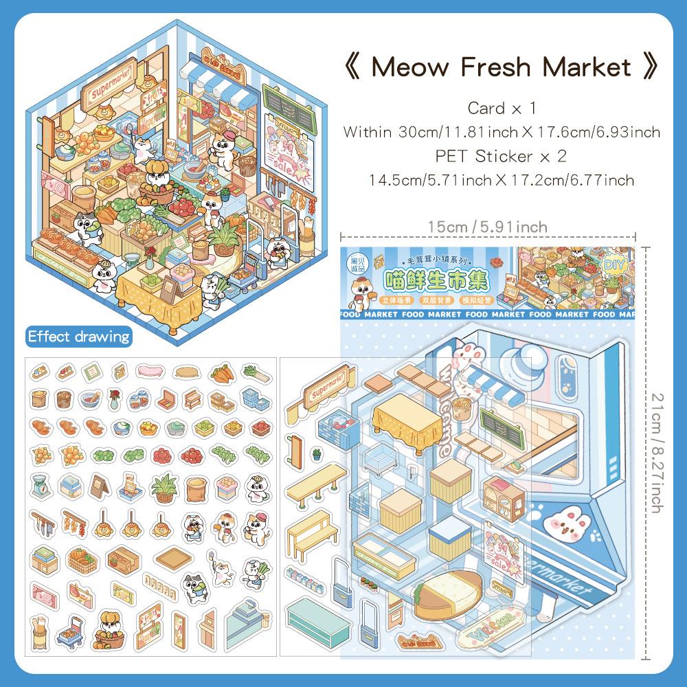 Mikroskopische 3D-Haus-Sticker-Kollektion Wasserdichte PET-Klebeschilder Ideal für Kreatives Journaling Scrapbooking