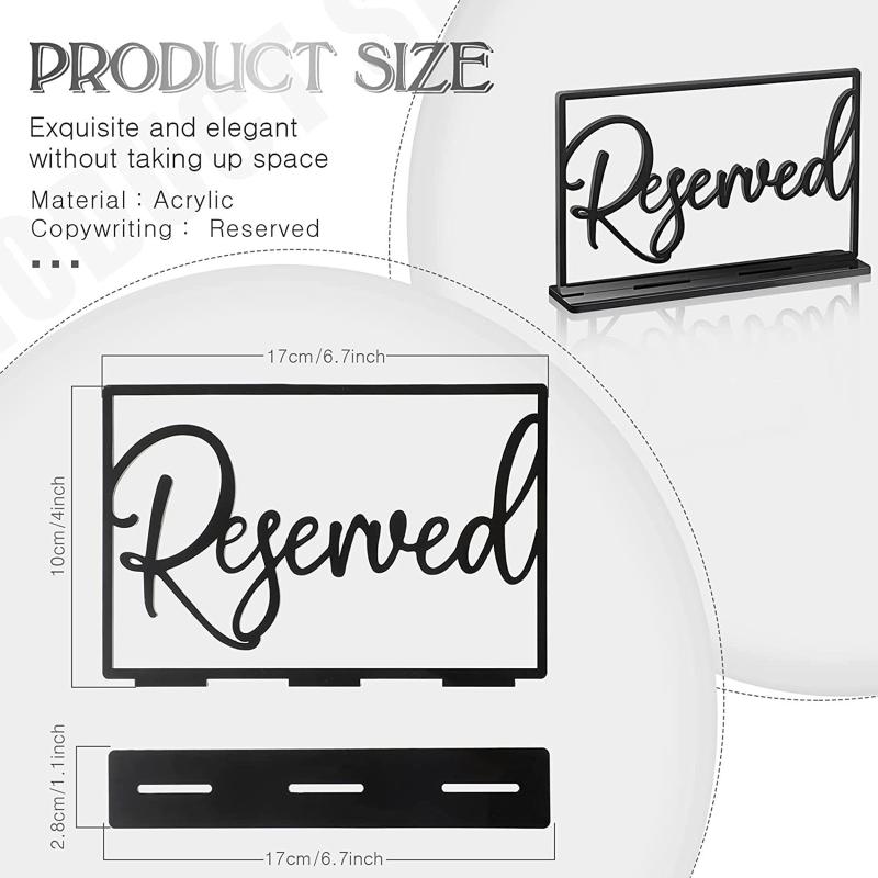 Elegant Reserved Signs Acrylic Table Place Cards for Weddings Receptions Parties Events Restaurants Celebrations Black