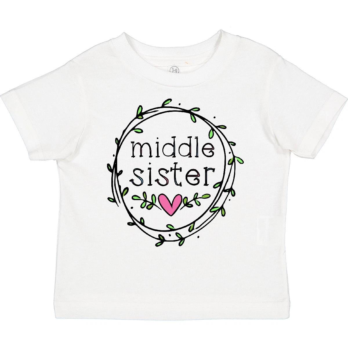 Inktastic Middle Sister Leaves, Circle, Heart Toddler T-Shirt Siblings Sisters 110