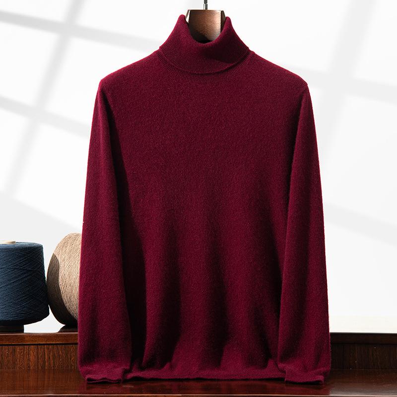 Men's Cashmere High Neck Pullover Sweater – Versatile, Solid Color, Long Sleeve, for Autumn/Winter.