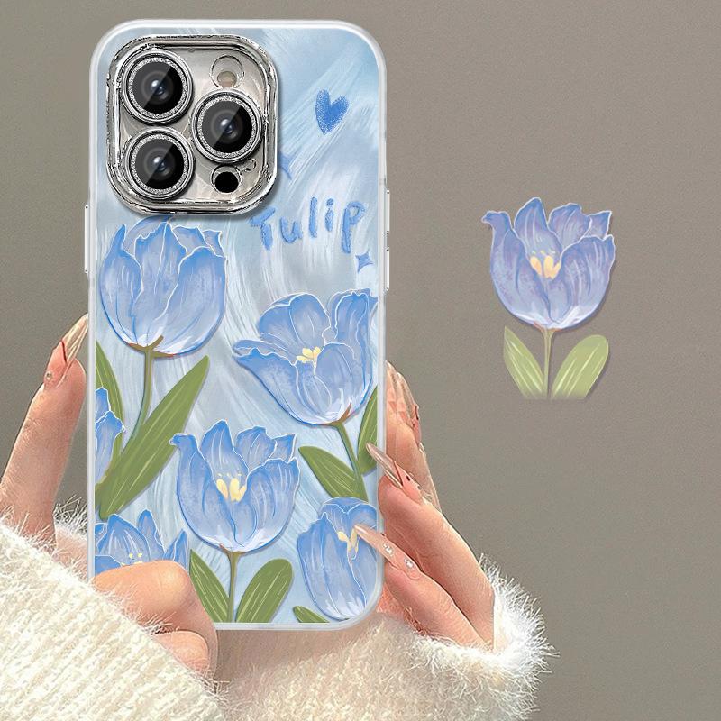 For iPhone 15 Pro Max Case Tulip Flower Pattern Printing Soft TPU Phone Cover