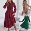 Spring Summer Women's Solid Color Long Sleeve Smocked Slim Fit Dress, Casual Fashion Women's Dress for Crossborder Outfit