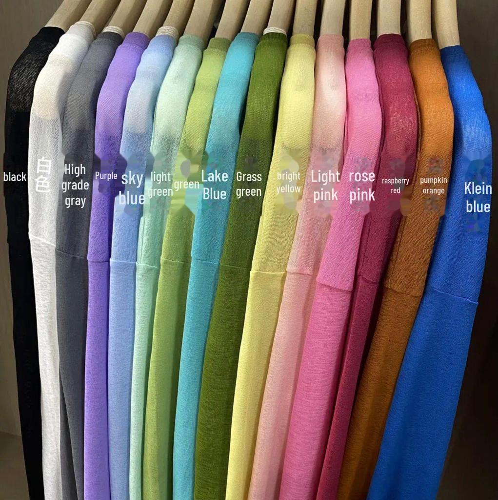 Bluză de vară pentru femei, culoare bomboană, cu mâneci lungi, largă, din mătase de gheață, protecție solară