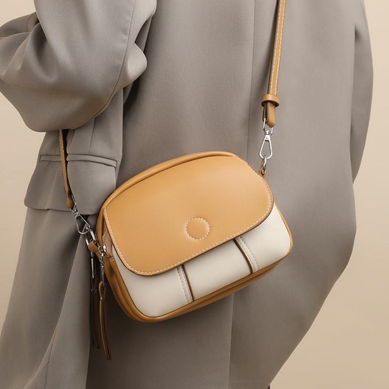 Women Vintage Contrast Color Flap Small Shoulder Bag PU Leather Shell Crossbody Bag Casual Style Shopper Handbag ARI