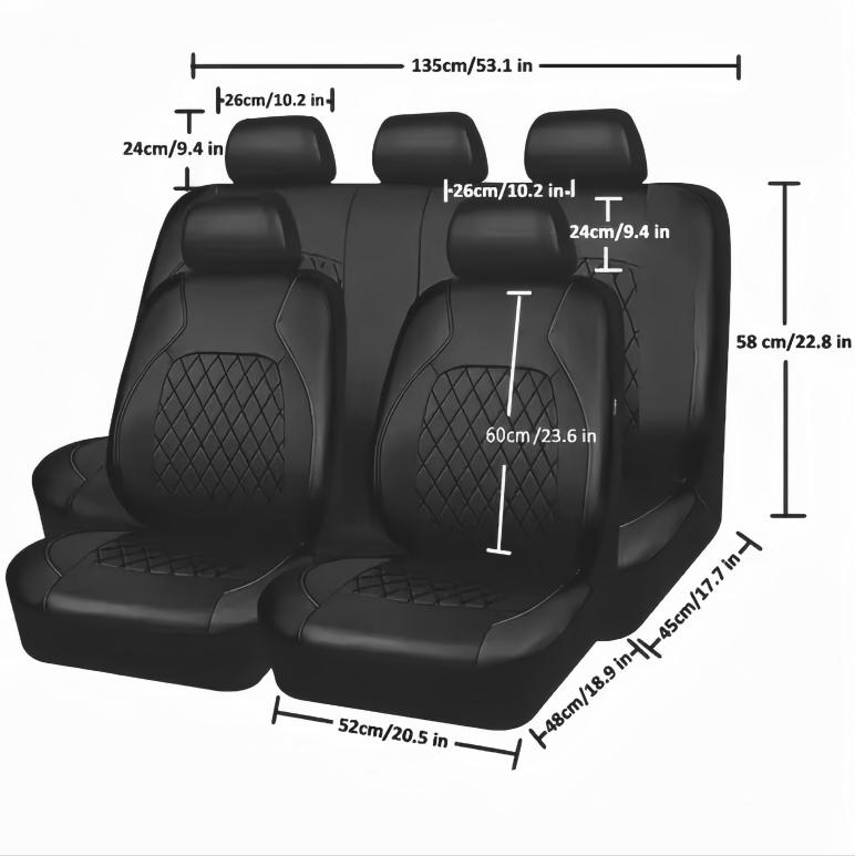 Enhanced 9PCS Universal Waterproof Car Seat Covers Full Set Front Back Protectors Quilted PU Leather with Hooks for All Vehicles