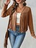 New Fringed Jacket with Faux Fur and Tassel Decoration, No Button Short Sleeve Women's Long Sleeve Cardigan Jacket