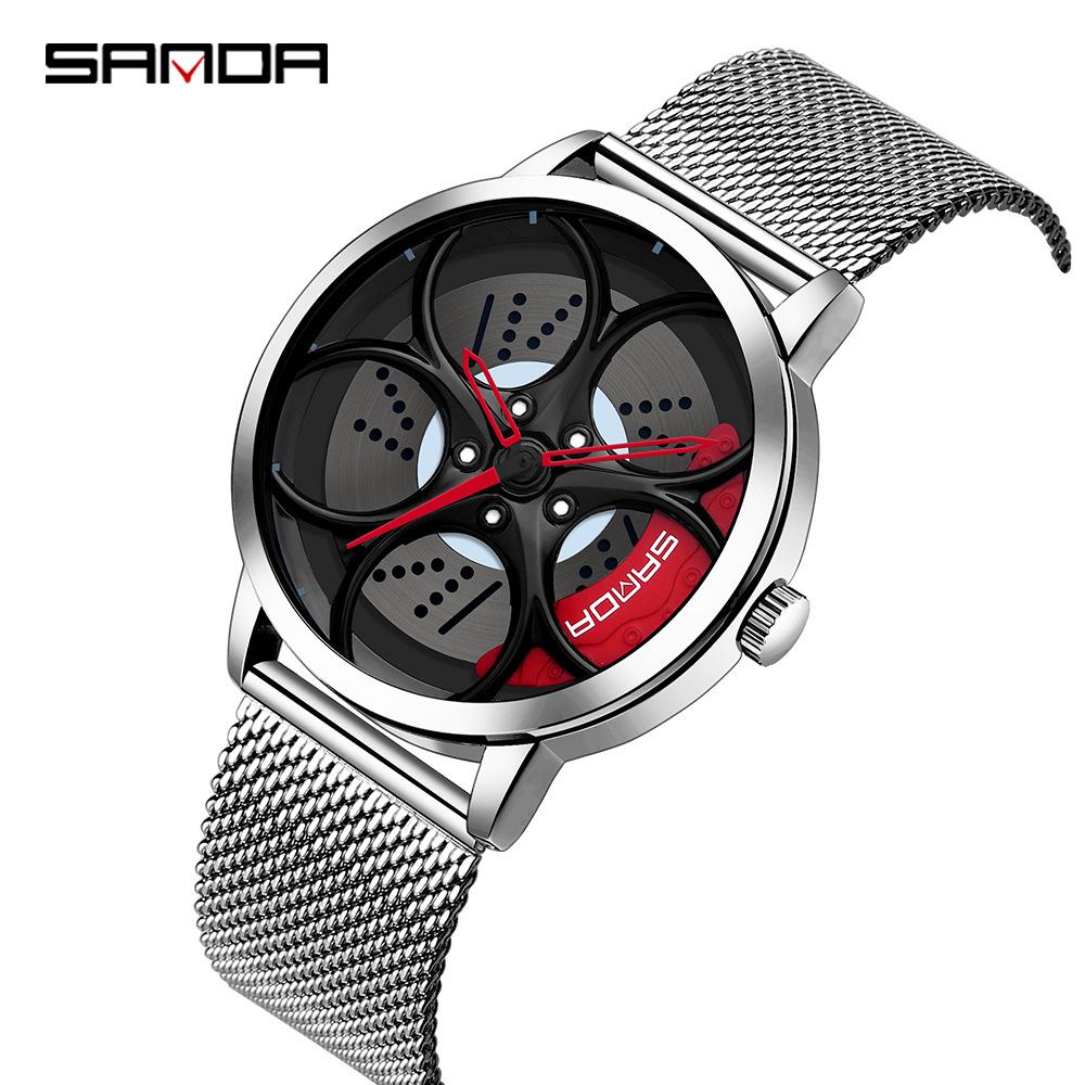 Classic Men's Quartz Watch - Car Wheel Style, Steel Band, Trendy & Casual