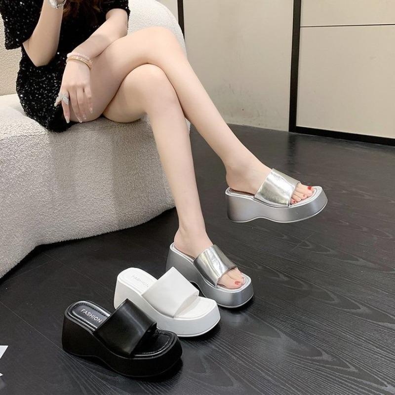 8Cm Polyurethane Ultra-light Wedge Heel Muffin Bottom Bread Slippers Rubber High Heel (6-8cm)
