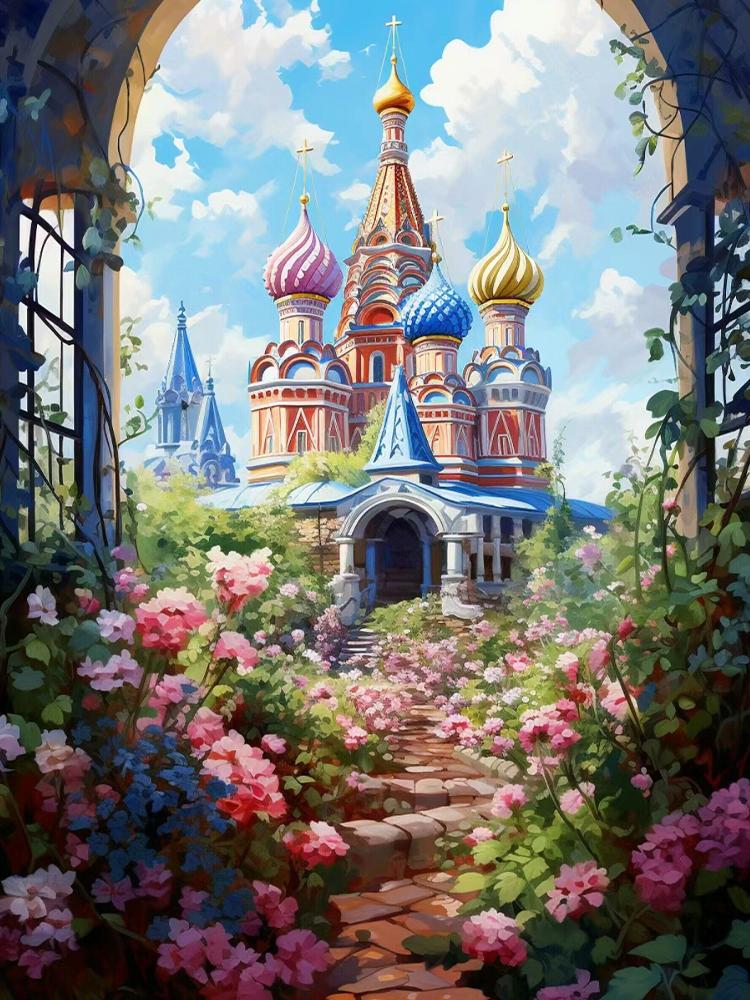 Diamond Painting Castle Russia 5DDIY Diamond Flower Picture Embroidery Landscape Church Mosaic  Kit Handmade Hobbies Decoration