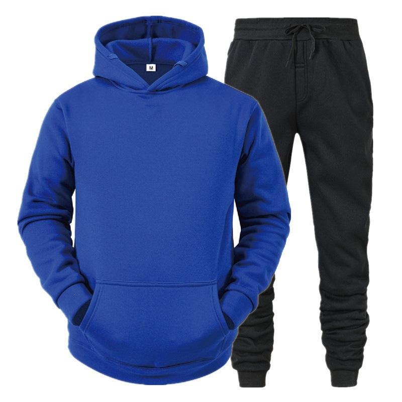 Autumn and winter men's hooded pullover sweater set casual sports hoodie sweater trousers two-piece set