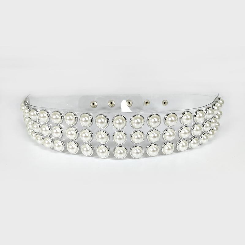 Brede Parelmotief Plastic riem voor Dames strass korset cummerbund Tailleband High-End luxe merken Damesriem vrouwelijk 90cm white