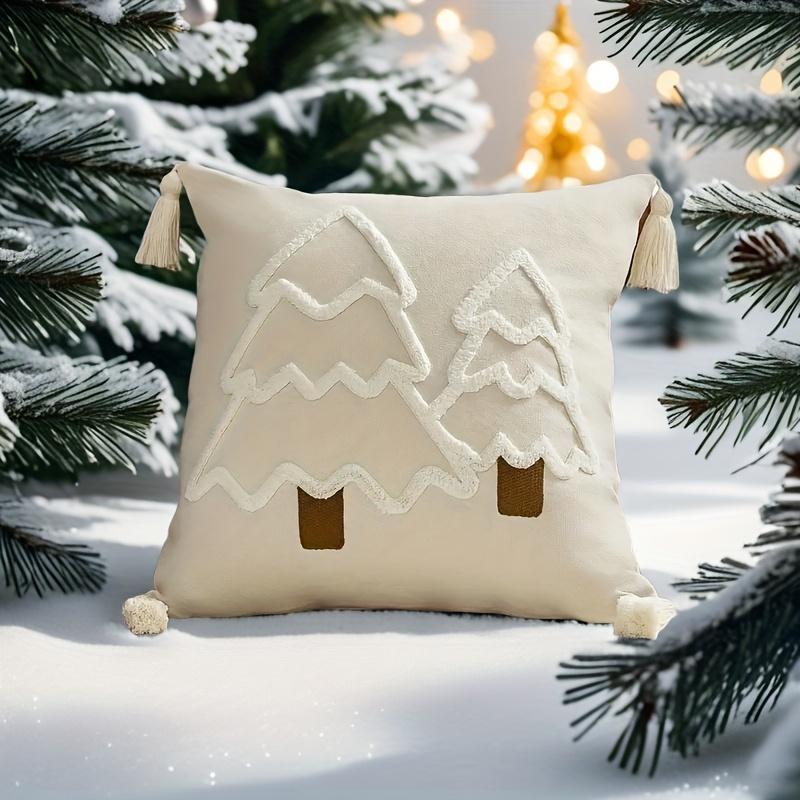 1/2pcs Christmas Pillowcase, Christmas Tree Polyester Embroidery Cushion Pillow Cases Throw Pillows Decorations for Home