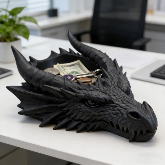 Dragon Head Storage Tray 3D Printed Gothic Table Organizer Desktop Key Jewelry Holder for Entryway Home Office Bedroom Dressing Table Nightstand