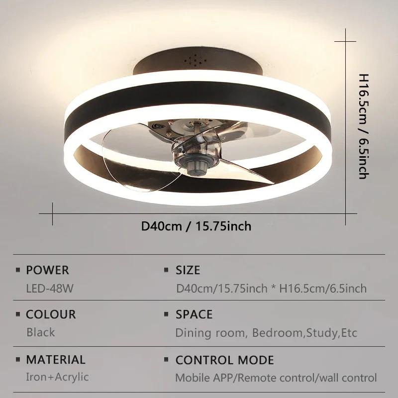 

Светодиодный потолочный вентилятор, простой круглый, интеллектуальный пульт дистанционного управления, затемняющий свет, гостиная, спальня, внутреннее украшение, потолочный вентилятор 220V чёрный