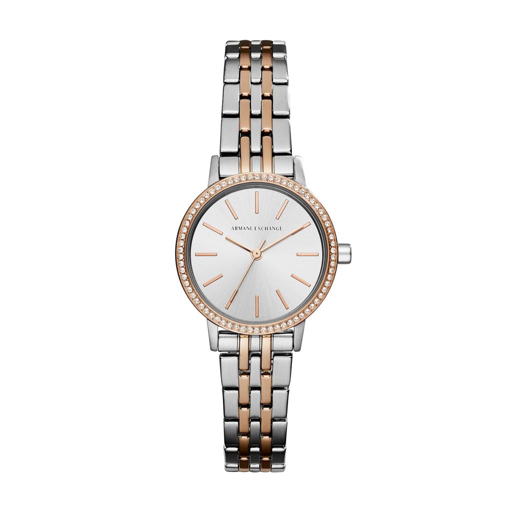 Armani Exchange AE Armbanduhr Quarzwerk Edelstahlarmband Silbernes Zifferblatt Damenuhr AX5542