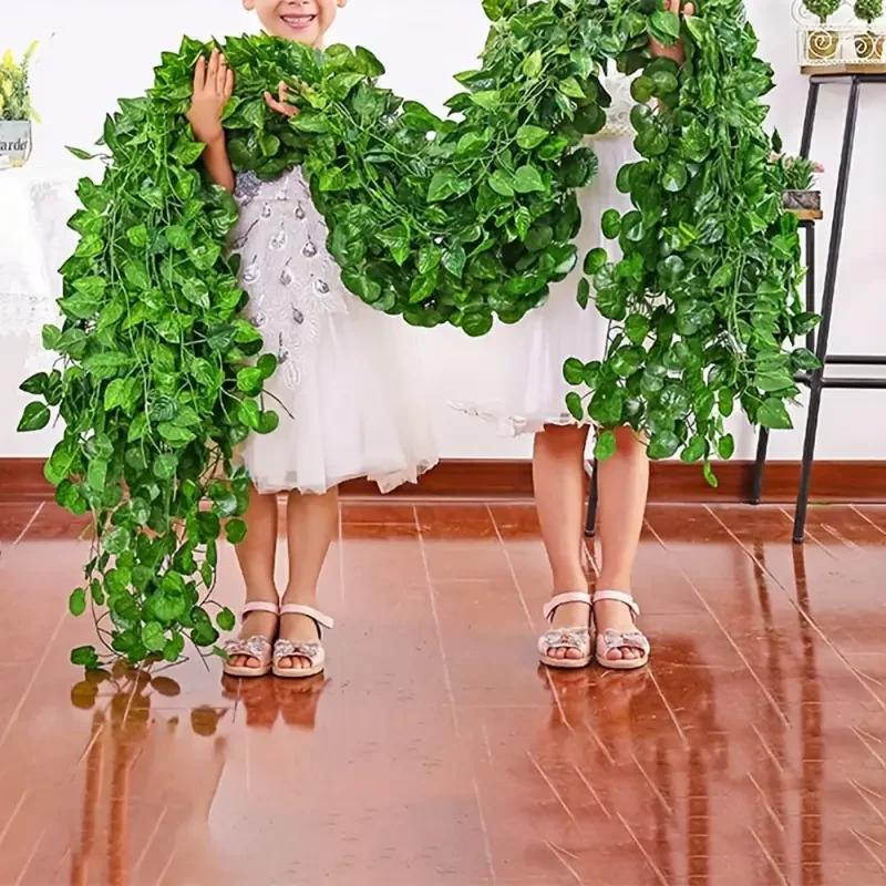 2/100M Silk Leaves Fake Creeper Green Leaf Ivy String for Home Decor Hanging Garland Artificial Plants Wedding Decoration
