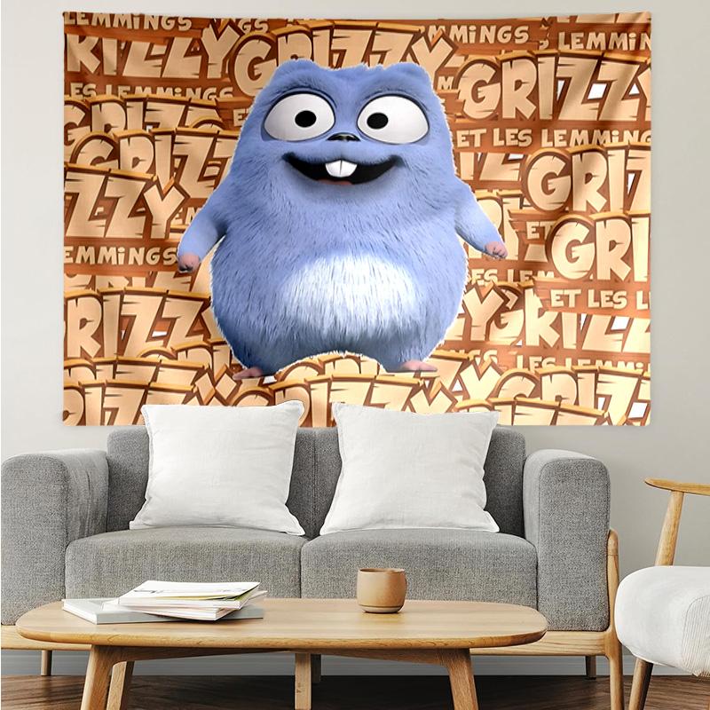 Bär und Blaues Wesen Abenteuer Wandteppich zum Aufhängen für Schlafzimmer, Wohnzimmer, Spielzimmer, Dekorationskunstzimmer Wandteppich Feiertags- und Geburtstagsgeschenke