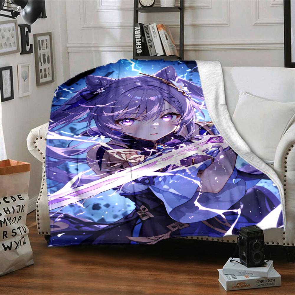 1Pc Genshin Impact Blanket Soft Comfortable Polyester Blanket Four Seasons All Season Blanket Bedroom Office Outdoor Use Anime Style Throw Christmas G