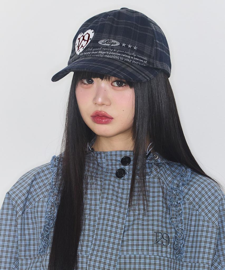 ILLIGO Heart Letter Ball Cap Check Navy