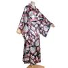 LanBuff Yukata Kimono Long Satin Fabric Pajamas Yukata Japanese Yukata Long Nightgown Women's Robe, Open-Front Loungewear, V-Neck Bathrobe, Pattern,