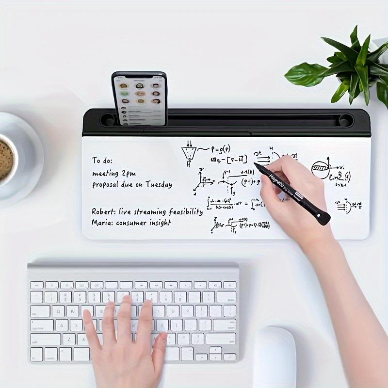 Sleek Compact Glass Desk Whiteboard with Built-in Storage, Modern Tempered Glass Desktop Organizer & Keyboard Holder, Efficient