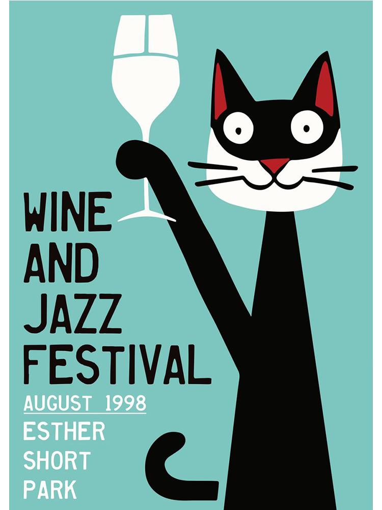 

Ретро вино и джаз, летний фестиваль, плакат, холст, картина, абстрактные кошки, напитки, настенное искусство для современной гостиной, домашний декор 21x30cm No Frame