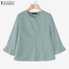 ZANZEA Women Casual Round Neck Solid Color Loose 3/4 Sleeve Blouse