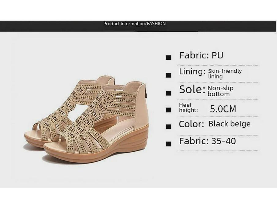 2021 Women’s Wedge Sandals: Casual, Versatile Fish Mouth Shoes with Rear Zipper for Mothers.