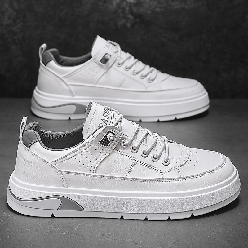 2025 Men's Shoes Autumn New Microfiber Leather Surface Platform White Shoes Fashion Casual Elastic Band Foot Cover Work Board Shoes
