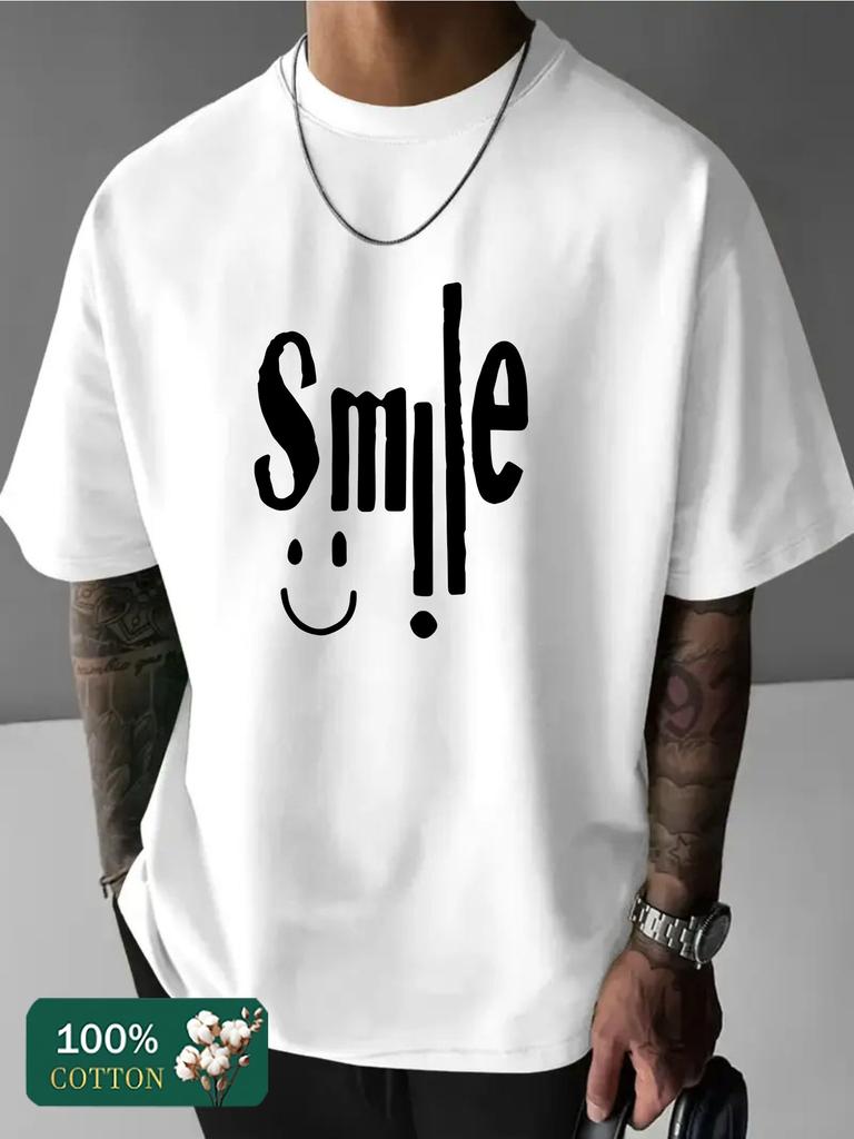 2026 Summer Bestselling Unisexs Pure Cotton Tshirt Casual Fashion Soft and Comfortable Breathable Simple Smile Pattern Print