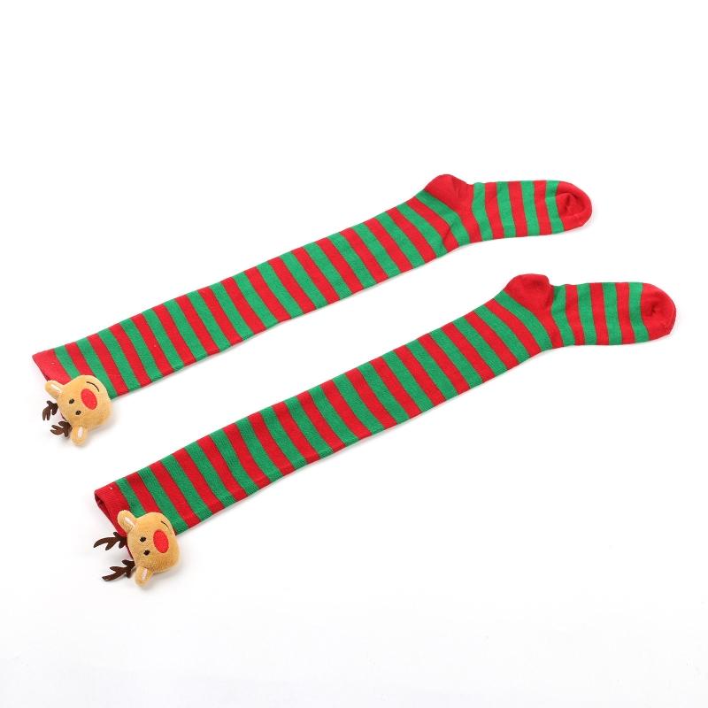 Damen Weihnachten Overknee Lange Socken Niedlich 3D Plüsch Hirsch Elch Gestreifter Druck Oberschenkelhohe Strümpfe Feiertagsparty Strumpfwaren