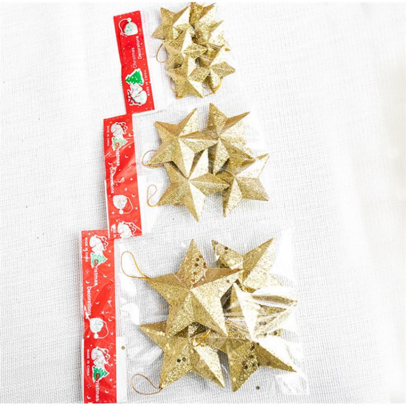 Altın Yıldız Noel Ağacı Süsleri: Simli Büyük ve Küçük Pentagramlar