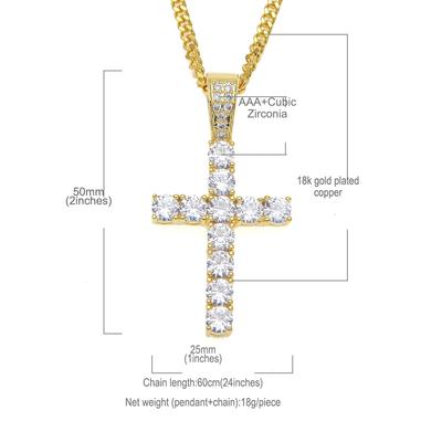 Mens Micro AAA CZ Cubic Zirconia Cross Charm Pendant 3mm CZ Tennis Chains Necklace Fashion Jewelry Christmas Gifts