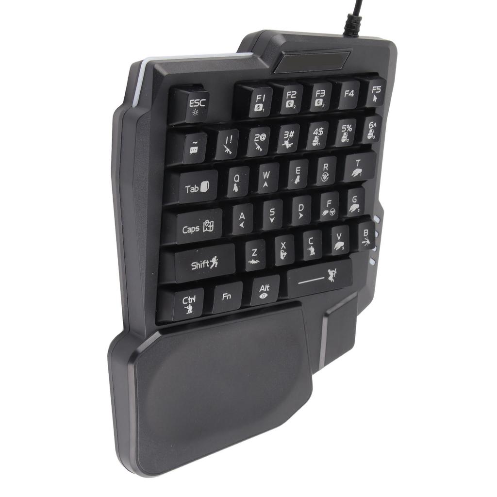 One Handed Gaming Keyboard 35 Keys Waterproof Wide Palm Rest Black Single Handed Keyboard for Computer Mobile Games
