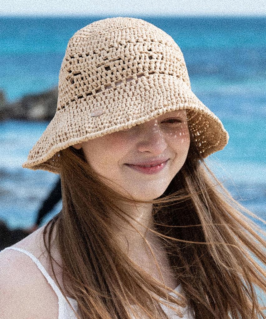Seullouseulloulli Lily Handmade Wide Crochet Raffia Bucket Hat _ Natural Beige