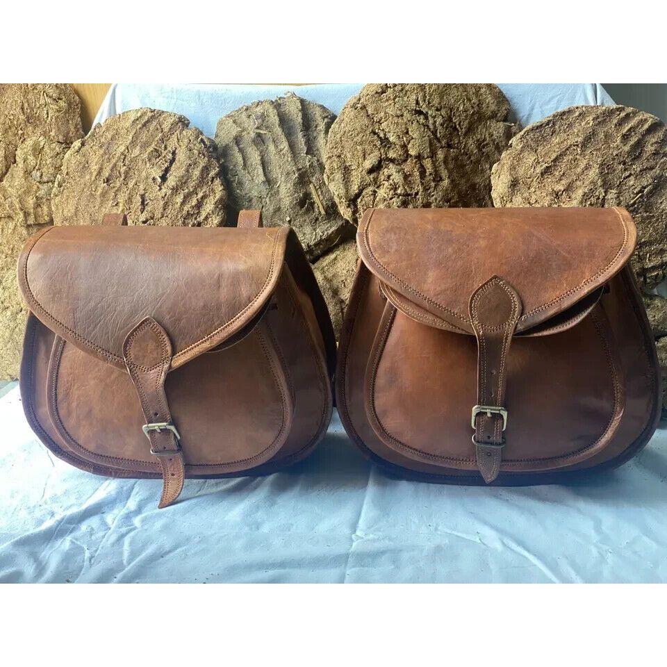 Motorcycle Saddle 3 Side Bags Vintage Leather Swing Arm Luggage Tool Pouch