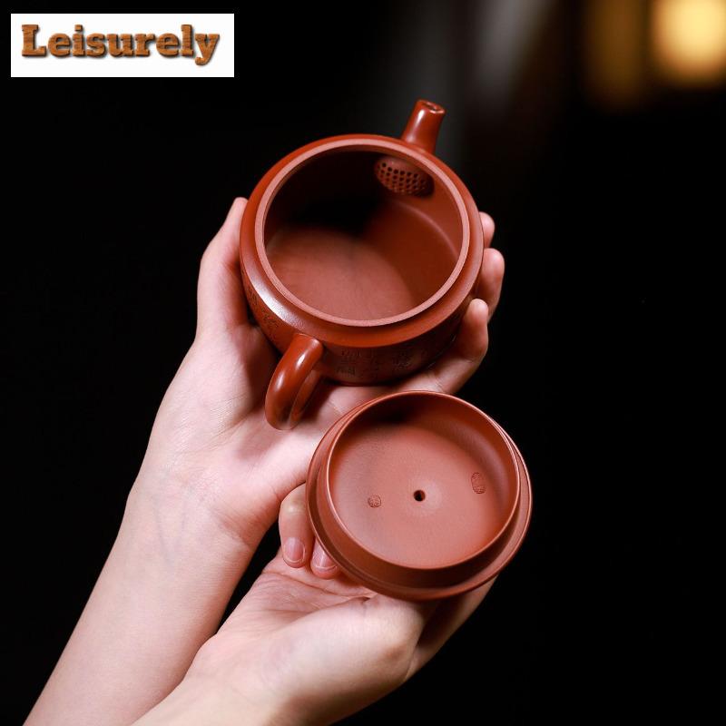 190ml Luxury Yixing Purple Clay Teapots Handmade Carved Large Caliber Pot Raw Ore Red Zhu Mud Kettle Zisha Teaset Cafes Supplies